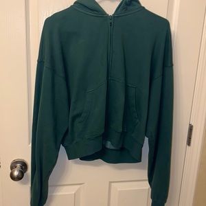 TNA terry fleece BF boxy zip up hoodie